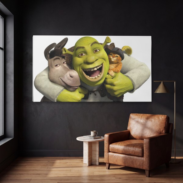 Shrek och vänner animerad canvastavla - på väggen i ett rum
