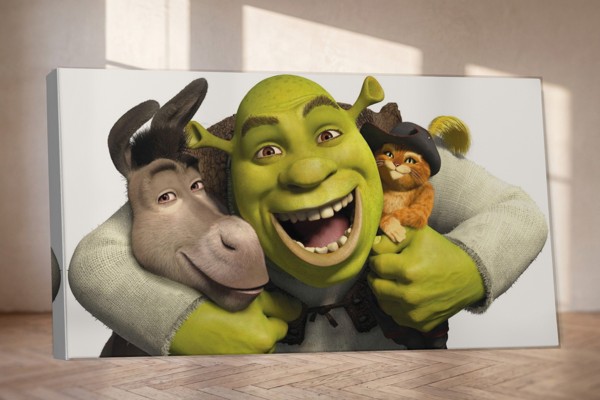 Shrek och vänner animerad canvastavla - på väggen i ett rum