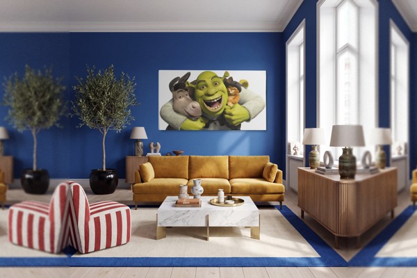 Shrek och vänner animerad canvastavla - på väggen i ett rum
