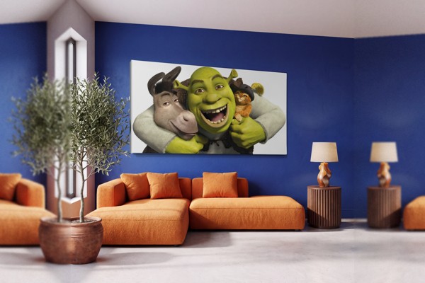 Shrek och vänner animerad canvastavla - på väggen i ett rum