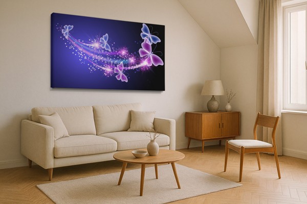 Glitter-Schmetterling und Sterne Leinwanddruck - an der Wand in einem Raum
