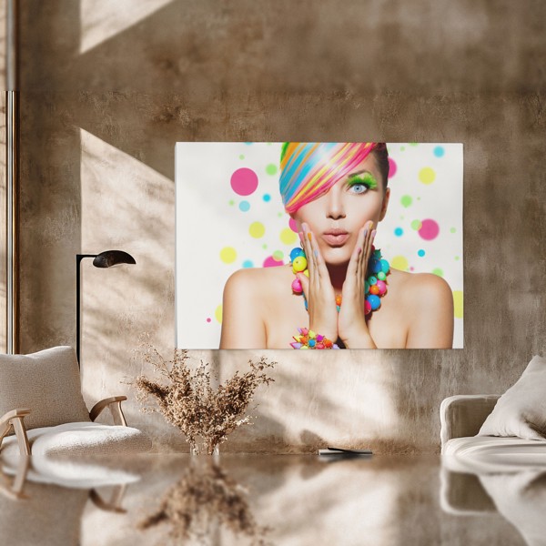 Fashion Portrait with Flowing Hair Canvas Print - on the wall in a room interior
