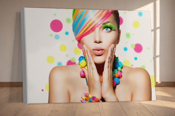 Fashion Portrait with Flowing Hair Canvas Print - on the wall in a room interior