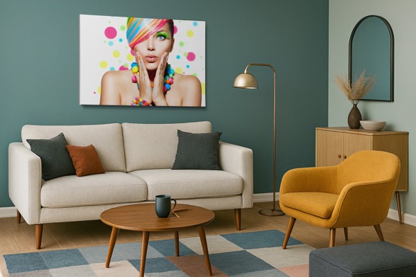Fashion Portrait with Flowing Hair Canvas Print - on the wall in a room interior