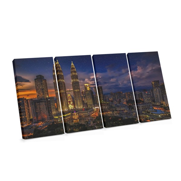Stampa su Tela Skyline di Dubai di Notte - Vista Panoramica della Città