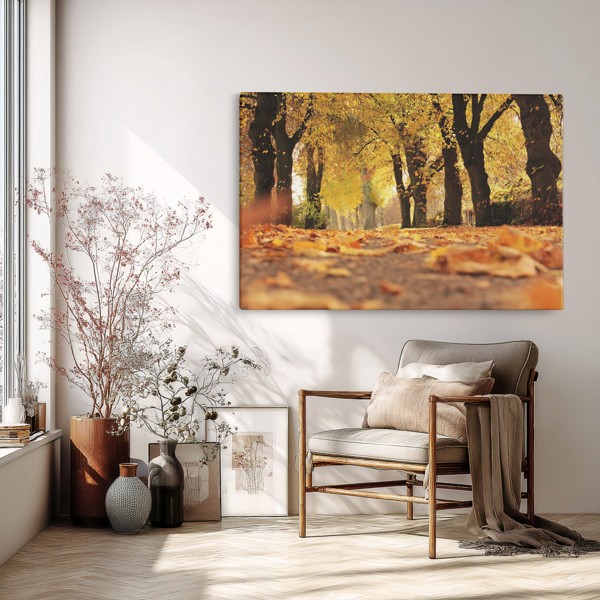 Impression sur Toile Sentier du Parc Automnal - au mur dans un intérieur