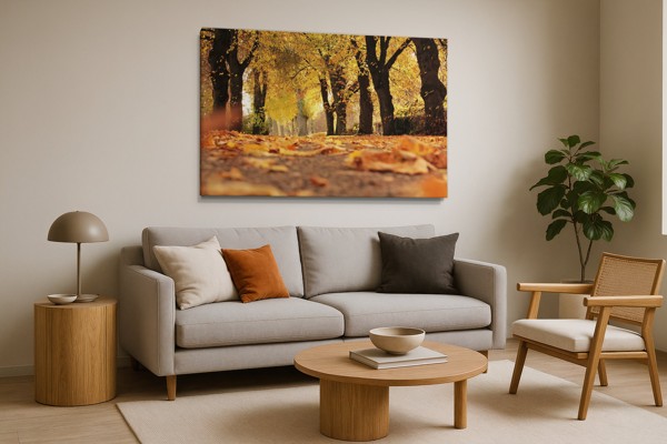 Impression sur Toile Sentier du Parc Automnal - au mur dans un intérieur