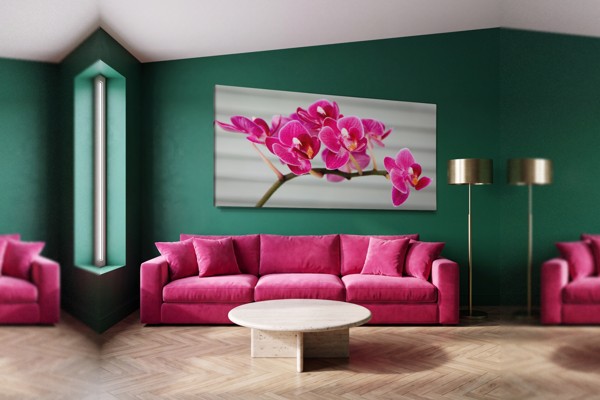 Lienzo Ramo de Orquídeas Rosas - en la pared de un interior
