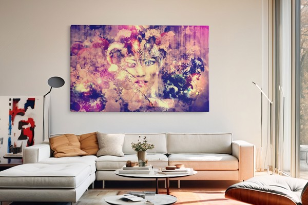 Tableau Toile Visage de Femme Abstrait Coloré - au mur dans un intérieur