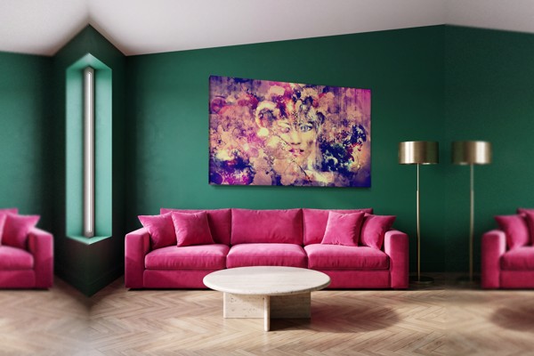 Tableau Toile Visage de Femme Abstrait Coloré - au mur dans un intérieur