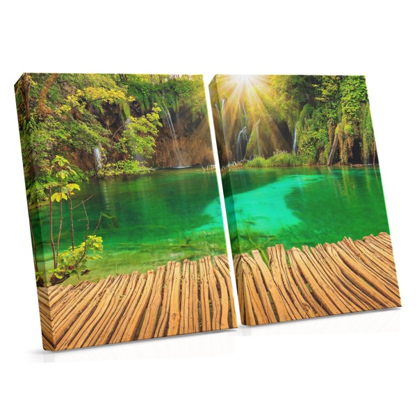 Türkisfarbener Wasserfall und See Leinwanddruck