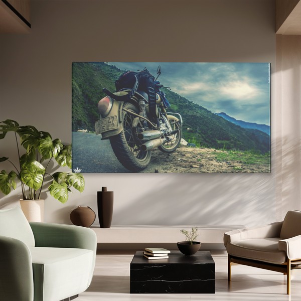 Motorcycle Road Journey Canvas Print - on the wall in a room interior