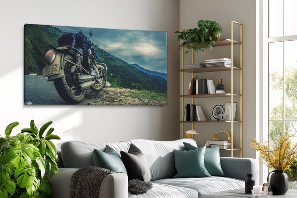 Motorcycle Road Journey Canvas Print - on the wall in a room interior