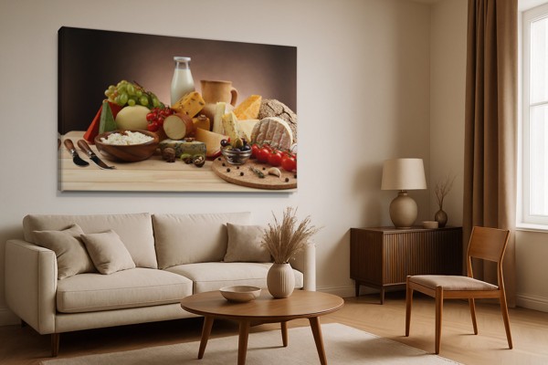 Tablou Canvas Natură Moartă cu Brânză - pe perete într-un interior