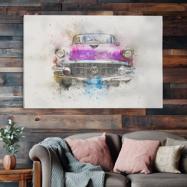 Impressão em Tela de Automóvel Retro Abstrato - na parede num interior