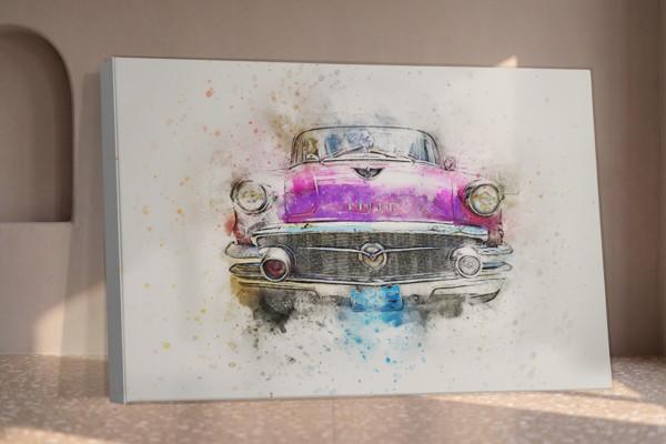 Impressão em Tela de Automóvel Retro Abstrato - na parede num interior