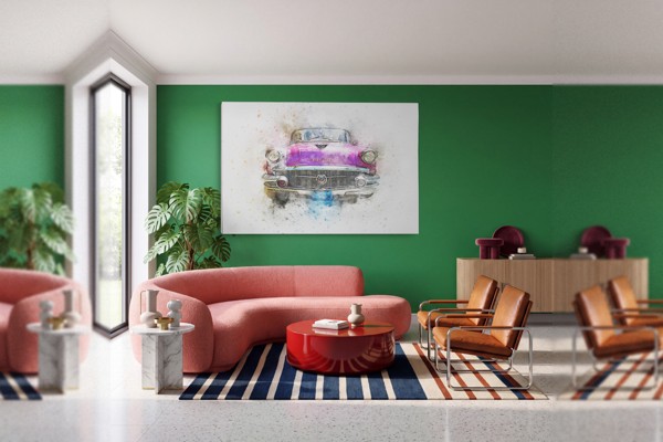 Impressão em Tela de Automóvel Retro Abstrato - na parede num interior