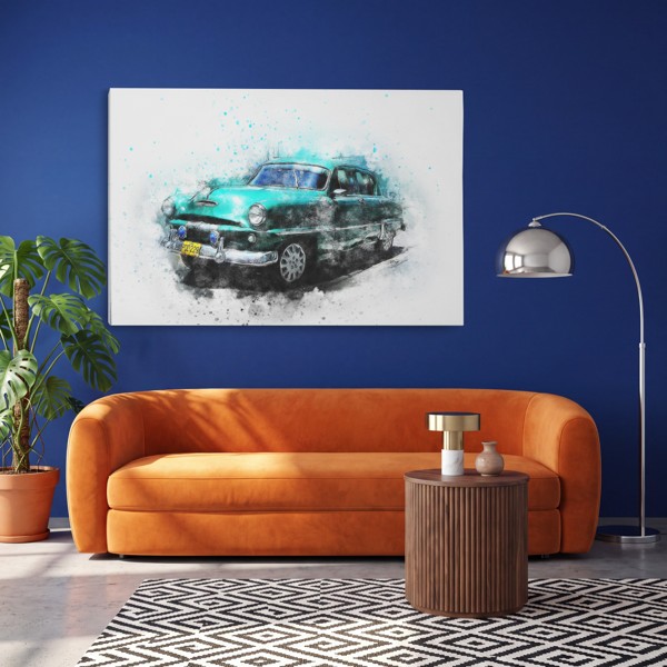 Abstrakt Retro Automobil Lærredstryk - på væggen i et interiør