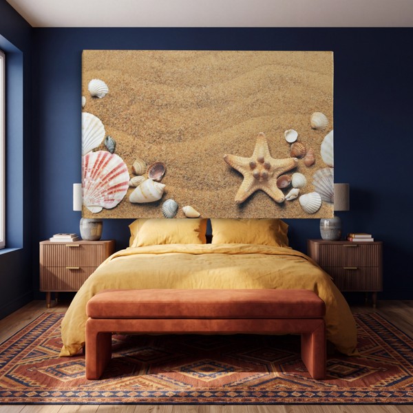 Sand och Snäckskal Strands Canvas Print - på väggen i ett rum