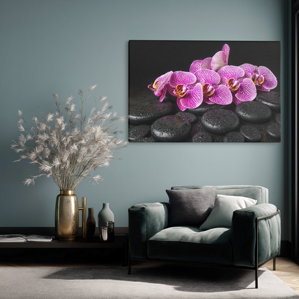 Orchidea a kúpeľné kamene - Plátno - na stene v interiéri
