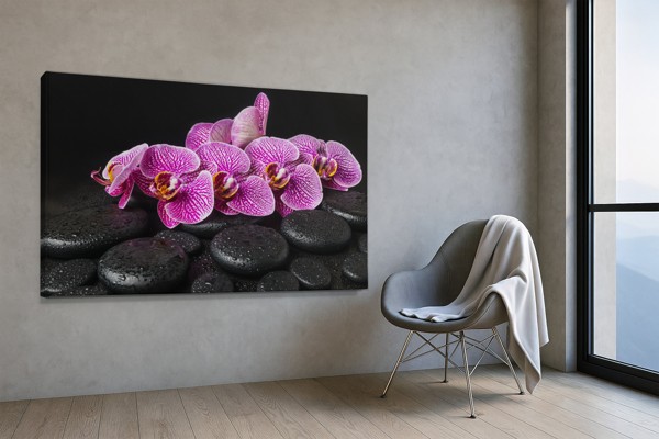 Orchidea a kúpeľné kamene - Plátno - na stene v interiéri