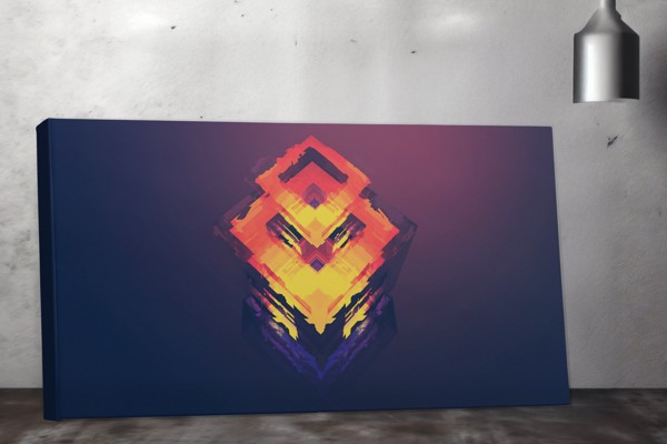 Lienzo Impreso de Escultura Geométrica Abstracta 3D - en la pared de un interior