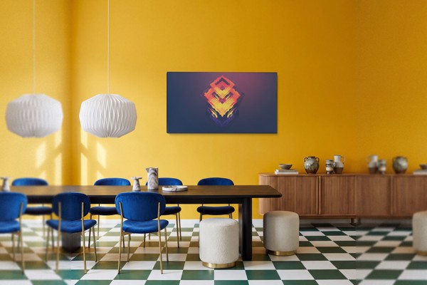 Lienzo Impreso de Escultura Geométrica Abstracta 3D - en la pared de un interior
