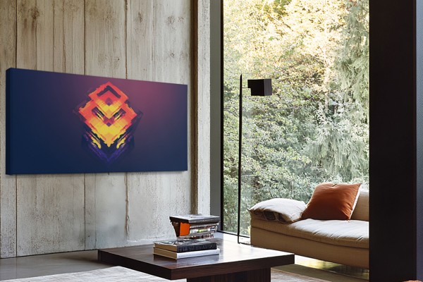 Lienzo Impreso de Escultura Geométrica Abstracta 3D - en la pared de un interior