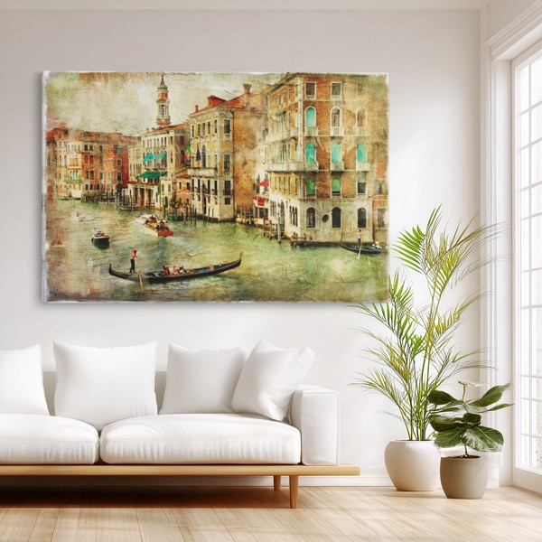 Venice Canal with Historic Buildings Canvas Print - on the wall in a room interior