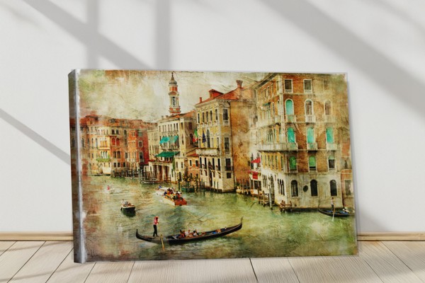 Venice Canal with Historic Buildings Canvas Print - on the wall in a room interior