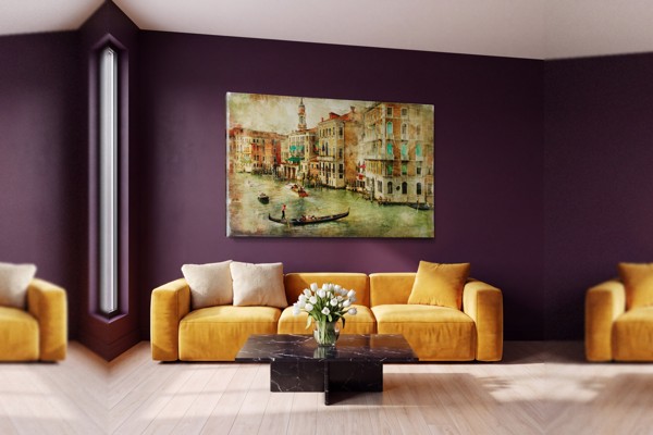 Venice Canal with Historic Buildings Canvas Print - on the wall in a room interior