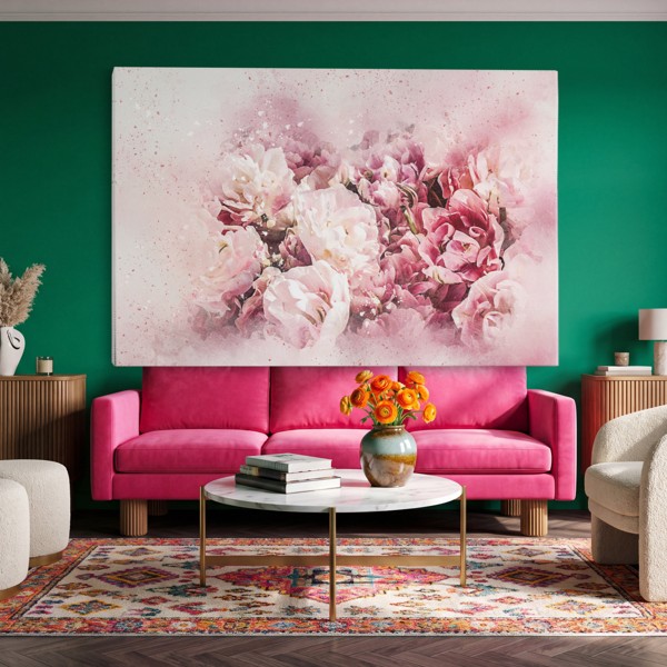 Stampa su Tela Fiori Rosa Astratti - alla parete in un interno