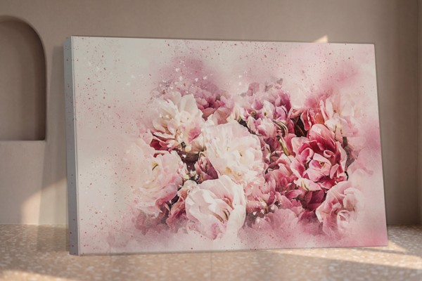 Stampa su Tela Fiori Rosa Astratti - alla parete in un interno