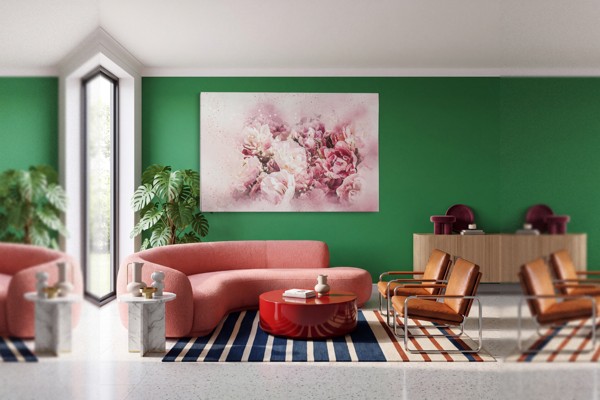 Stampa su Tela Fiori Rosa Astratti - alla parete in un interno