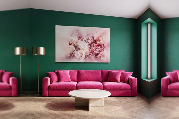 Stampa su Tela Fiori Rosa Astratti - alla parete in un interno