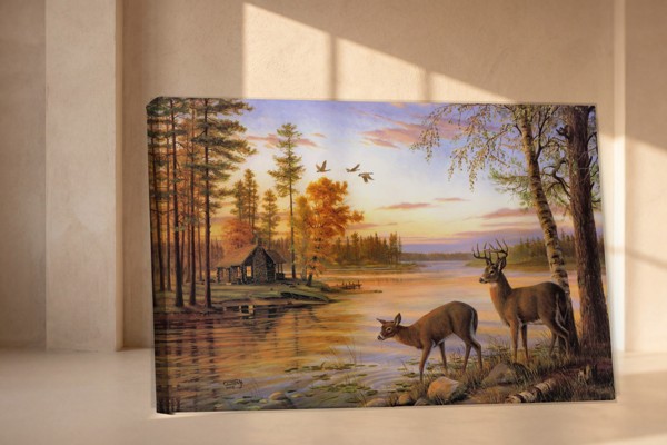 Impression sur Toile Paysage Rivière Forêt - au mur dans un intérieur