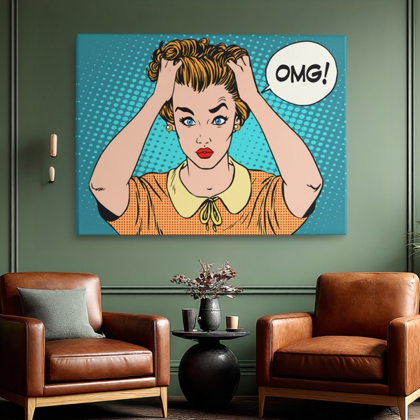 Impressão em Tela Pop Art OMG Comic Speech Bubble - na parede num interior