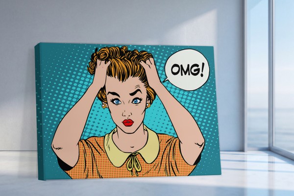 Impressão em Tela Pop Art OMG Comic Speech Bubble - na parede num interior