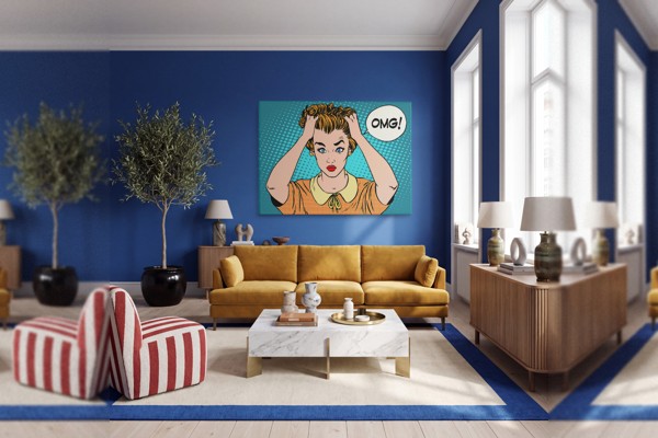Impressão em Tela Pop Art OMG Comic Speech Bubble - na parede num interior