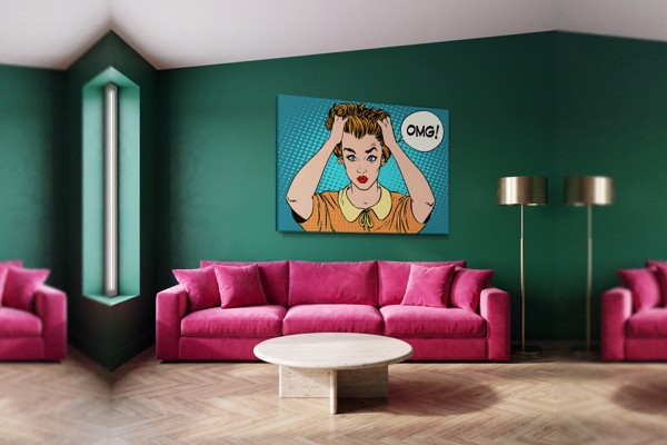 Impressão em Tela Pop Art OMG Comic Speech Bubble - na parede num interior