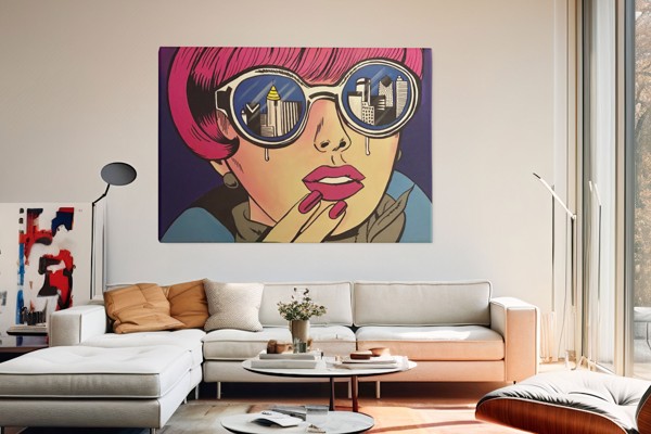 Pop Art Dekle v Očalih - Platno - na steni v interjerju