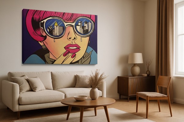 Pop Art Dekle v Očalih - Platno - na steni v interjerju