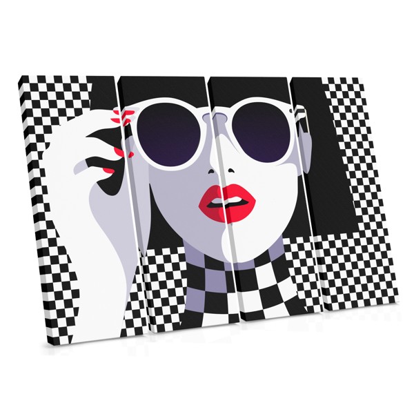 Retrato Pop Art com Lábios Vermelhos em Tela