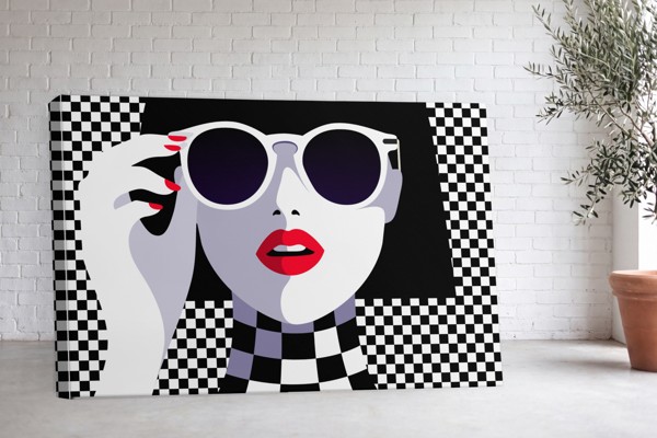 Punaisten huulten Pop Art -muotokuva kankaalla - seinällä huoneessa