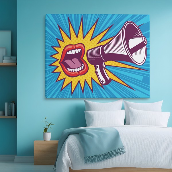 Tablou Canvas Pop Art - Portret cu Față Grafică Îndrăzneață - pe perete într-un interior