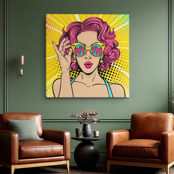 Pop Art WOW Comic Speech Bubble Canvas Print - on the wall in a room interior