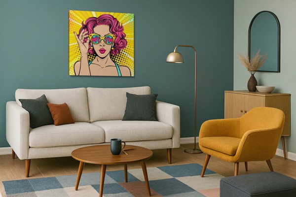 Pop Art WOW Comic Speech Bubble Canvas Print - on the wall in a room interior