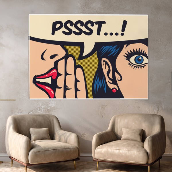 Pop Art PSSST! Stripballon Canvas Print - aan de muur in een interieur