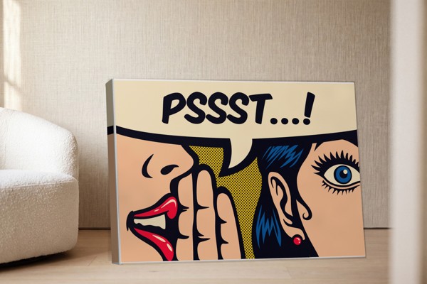 Pop Art PSSST! Stripballon Canvas Print - aan de muur in een interieur