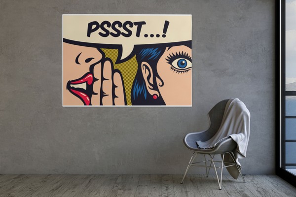 Pop Art PSSST! Stripballon Canvas Print - aan de muur in een interieur